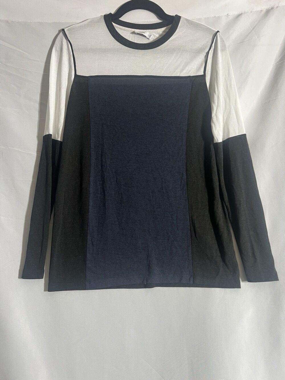 Vince Shirt Women's Small Colorblock Blue Black White Thin Loose Long Sleeve